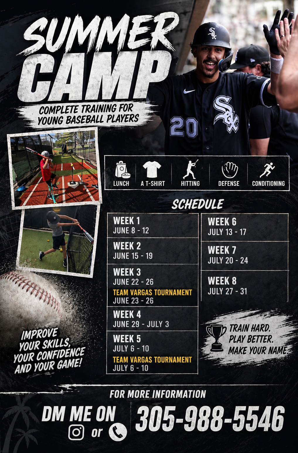 Team Vargas Summer Camp 2026 flyer with schedule and details